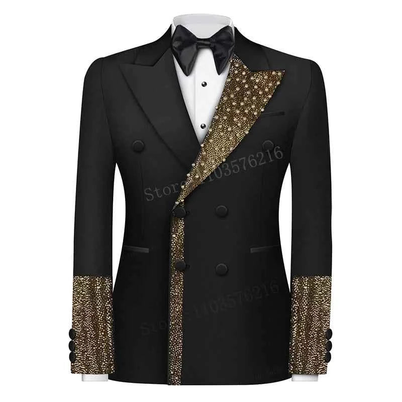 B01 Luxury 2 Piece Men's Suit Tailcoat Application Single Button Lapel Satin Formal Pearl Party Wedding Groom Jacket Suits