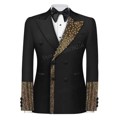 B01 Luxury 2 Piece Men's Suit Tailcoat Application Single Button Lapel Satin Formal Pearl Party Wedding Groom Jacket Suits