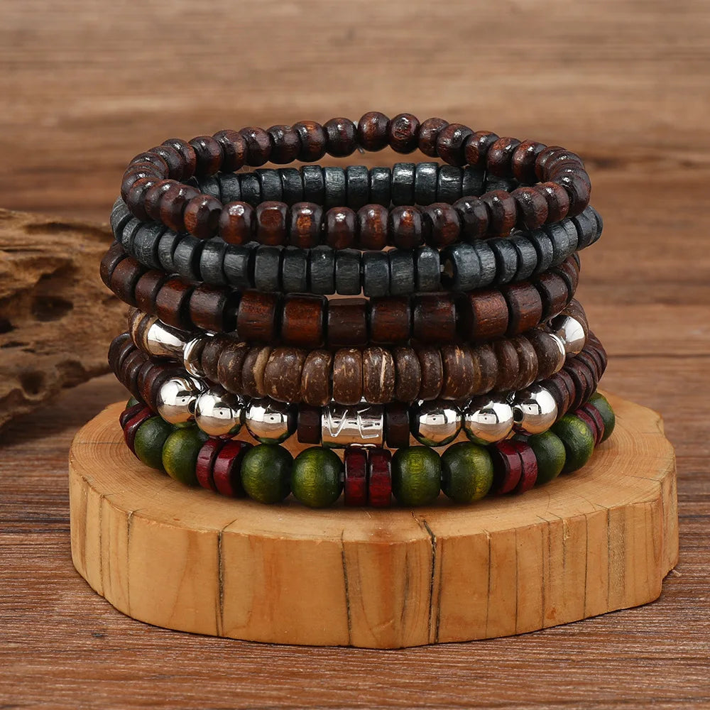 10-Piece Vintage Bohemia Men's Bracelet Set - Stylish Leaves Design