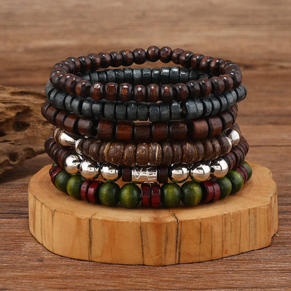 10-Piece Vintage Bohemia Men's Bracelet Set - Stylish Leaves Design