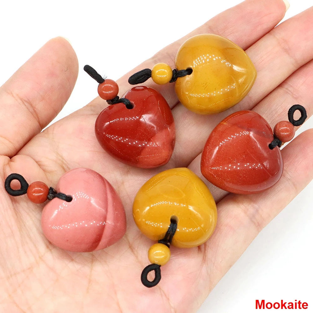 24mm Heart Shape Pendants Natural Stone Healing Crystal Quartz Tiger Eye Energy Gemstones for Jewelry Making DIY Necklace Gifts