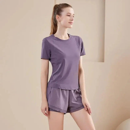 Yoga Set Women Sport T-Shirt Back Mesh Design High Waist Shorts Quick Dry Run Yoga Sports Short Sleeve Shorts Two-piece Yoga Set