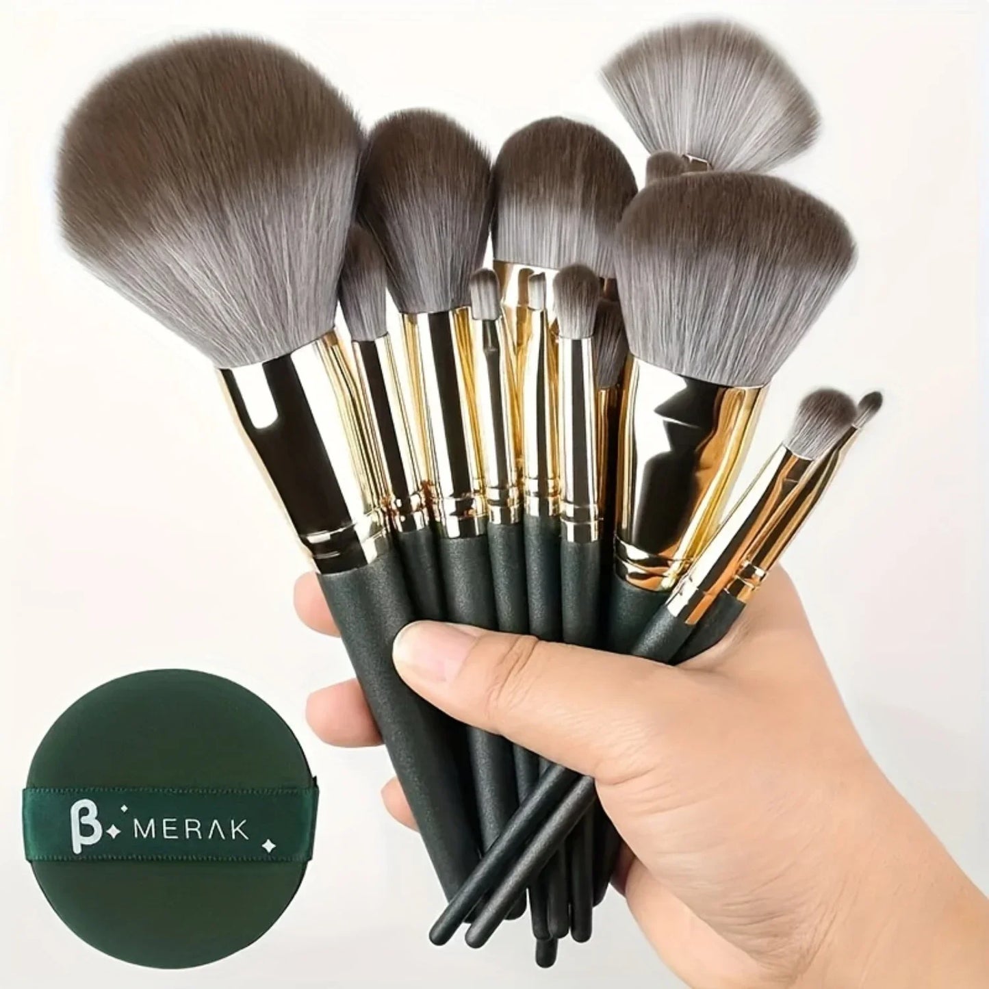 Green Cloud 14-Piece Makeup Brush Set - Super Soft Full Beginner Set for Paint, Powder, and Foundation - Beauty Tools - AMULET RING STORE