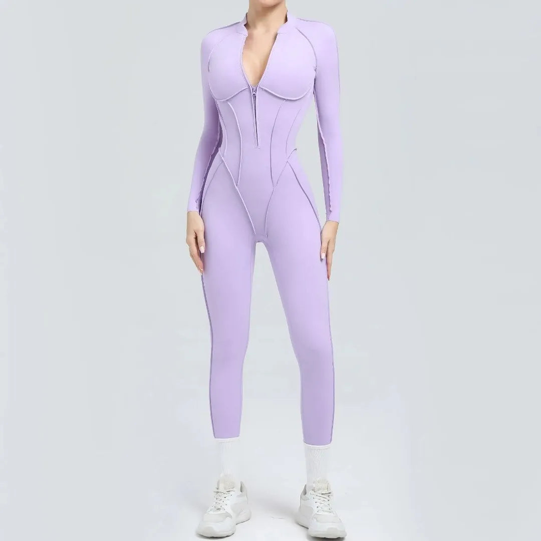 Seamless Yoga Jumpsuit Sports Fitness Backless Tight Zipper Long-sleeved One-Piece Workout Clothes Gym Leggings Sportswear