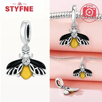 S925 Silver Glow-in-the-dark Firefly Charm Pendant Fit Original Charms Bracelet Gift Beads for Women Diy Fine Jewelry Gifts - AMULET RING STORE
