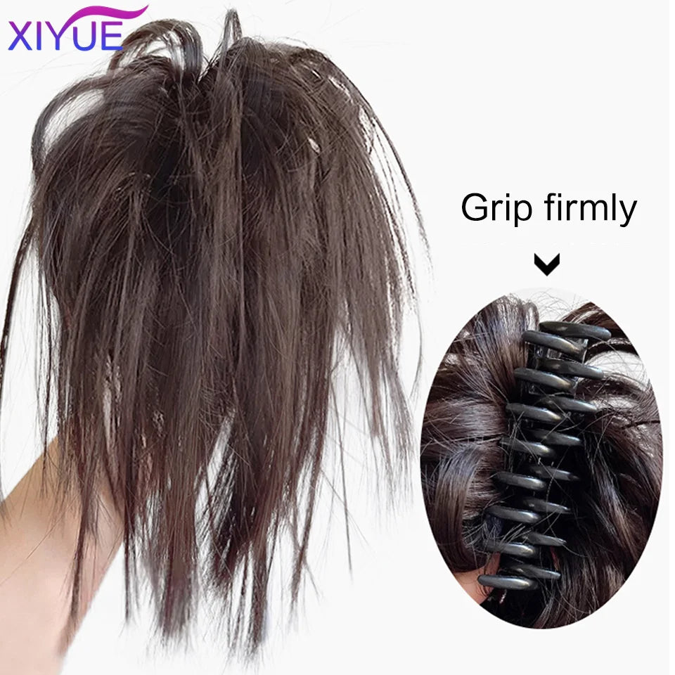 XIYUE Synthetic Messy Hair Bun Tousled Hairpiece Elastic Band Chignon Curly Scrunchie Updo Cover Hair Tail for Women Pink - AMULET RING STORE
