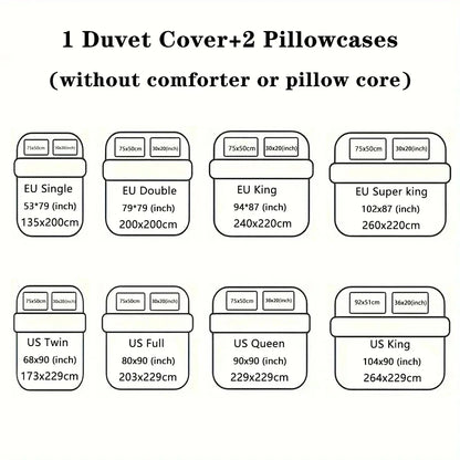 3pcs Heart pattern printed bedding set,1 quilt cover+2 pillowcase, suitable for couples and adults bedroom, home decoration - AMULET RING STORE