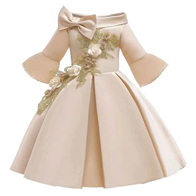 Fashion Floral Flower Girl Dresses for Weddings Solid Children Clothing Girls Dresses Long Seleve Kids Clothing Princess Dress