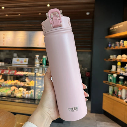 Tyeso 600/750ML Thermos Bottle With Straw Stainless Steel Car Thermal Cup Sports Water Bottles Keeps Cold and Hot Thermal Mug
