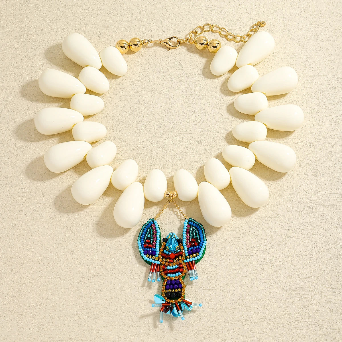 2025 New ZAA Lobster Bead Necklace Handmade Crystal Beaded Enamel Jewelry Simple Pendant Necklace Women Beach Vacation Accessory - AMULET RING STORE