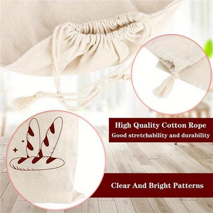 1/6pcs Reusable Linen Bread Bag Baking Storage Container for Toast Unbleached Preservation Bag with Drawstring Kitchen Organizer - AMULET RING STORE