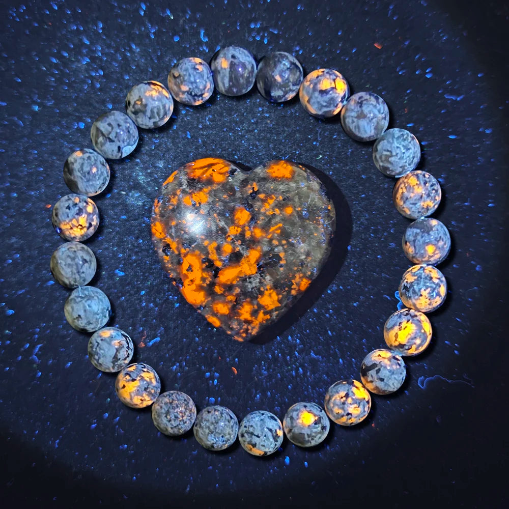 2/4pcs Natural Flame Stone Bracelet with Natural Raw Stone Accessories, UV Luminescent Rock, Handmade Elastic Bracelet