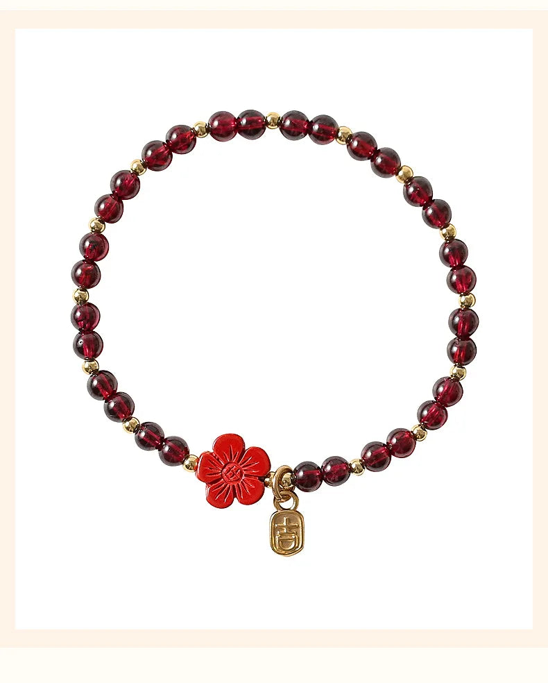 Ruifan Flower Natural Cinnabar Garnet Gold Color Beads Beaded Thin Bracelets for Women Fine Jewelry Accessories Wholesale YBR774