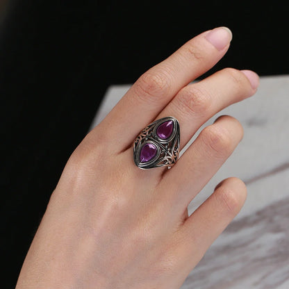 Luxury Vintage Ring Natural Amethyst Rings S925 Silver Jewelry Wedding Anniversary Party Ring Gifts for Women