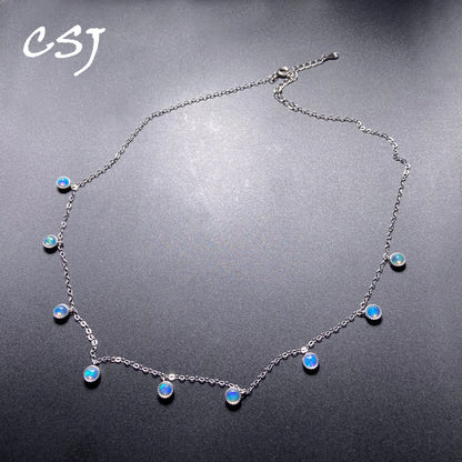 Trendy Natural White Opal Necklace 925 Silver Colorful Gemstone 5mm 9pcs for Women Party October Birthstone Opal Jewelry Gift