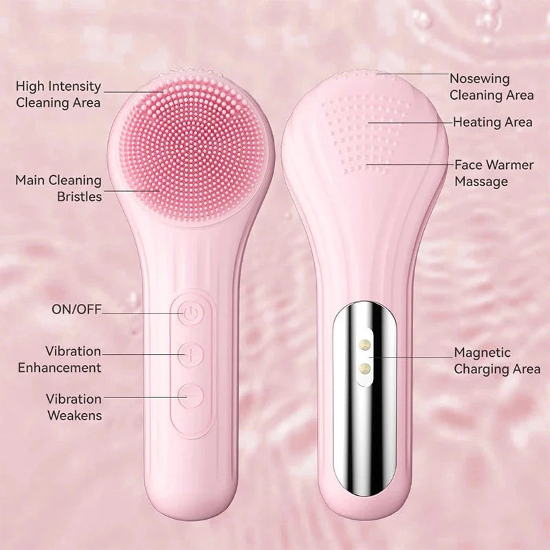 Silicone Face Cleaner Electric Sonic Facial Cleansing Brush Ultrasonic Face Massage Pore Deep Cleaning Vibrating IPX7 Waterproof