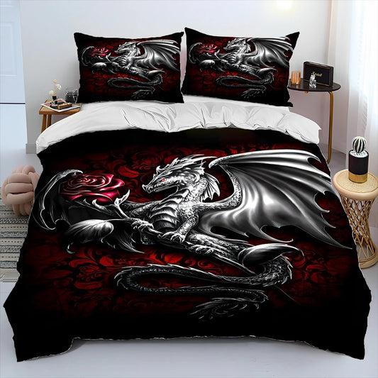 Dragon Cartoon Comforter Bedding Set,Duvet Cover Bed Set Quilt Cover Pillowcase,King Queen Size Bedding Set for Adult Child Gift