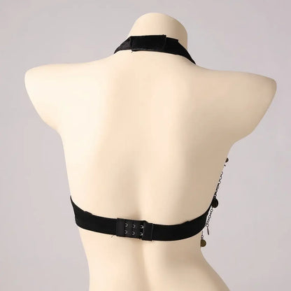 Vintage Gypsy Bra Tribal Belly Dance Push Up Bra Wooden Beads Top with Swags and Turquoise Medallion