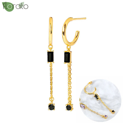 925 Sterling Silver Needle Fashion Round Pendant Small Earrings Luxury Gold Hoop Earrings for Women Premium Black Jewelry Gifts - AMULET RING STORE