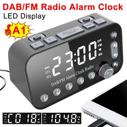 A1 Digital Desktop Alarm Clock Dual USB Charging Port LED Display DAB FM Radio
