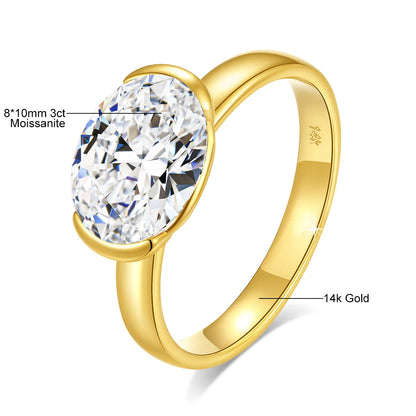 14K Gold Certified Oval Cut Moissanite Ring for Women Lab Created Diamond Engagement Wedding Yuan Bao Ring Jewelry Classic