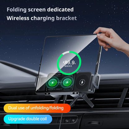2-in-1 Car Wireless Charger Dual Coil Fold Screen Phone Fast Charging For Samsung Galaxy Z Fold 5 6 Air Vent Car Phone Holder