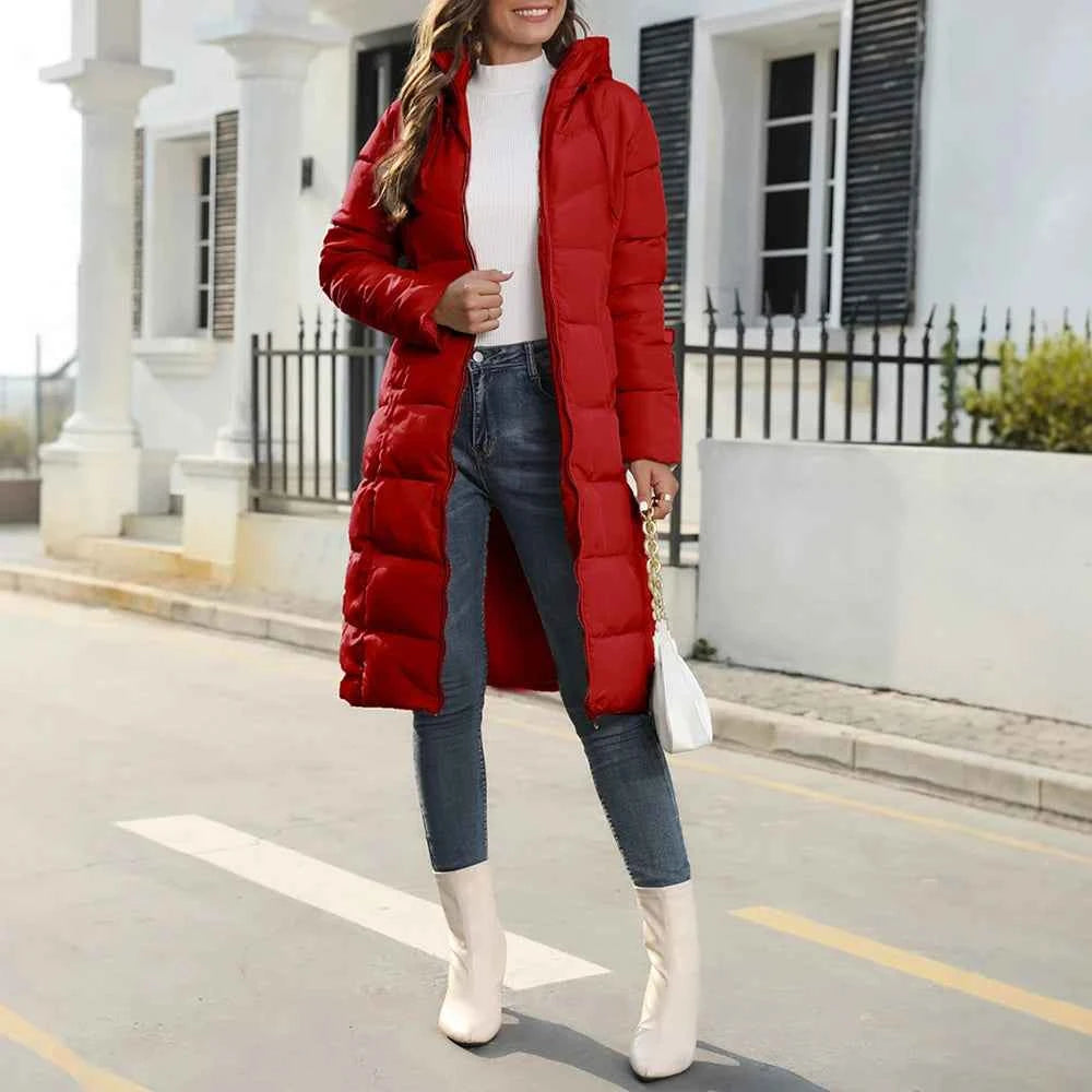 Women's Padded Coat Autumn Winter Simple Basics Zipper Long Sleeve Hoodie Daily Long Padded Clothes