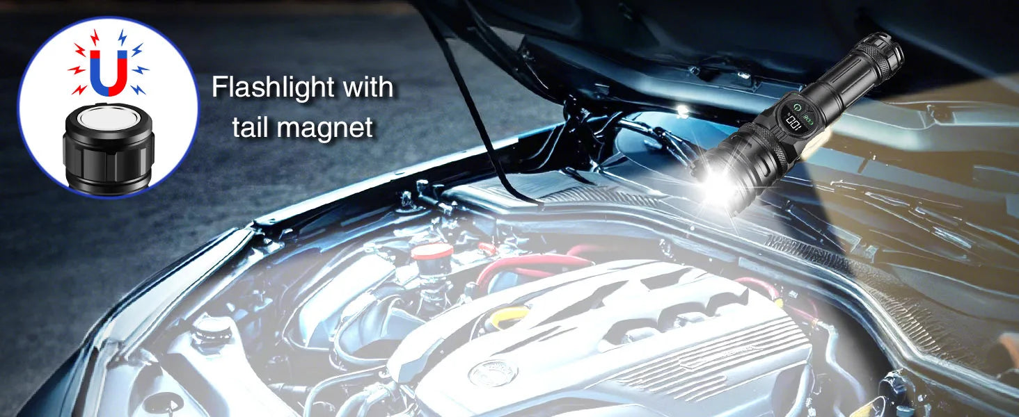 Super Bright Rechargeable LED COB Flashlight With 9 Lighting Modes Multifunction Magnetic Outdoor Waterproof Lamp18650 Battery - AMULET RING STORE