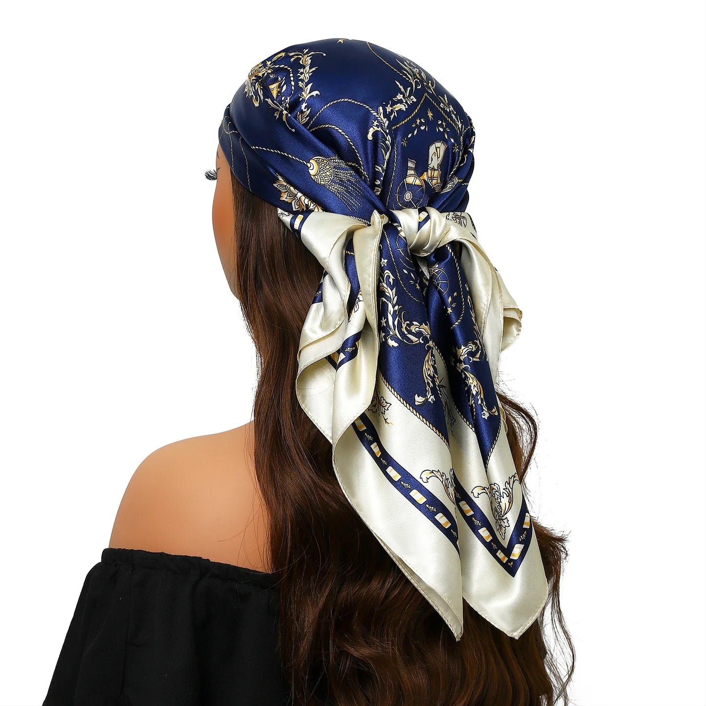Head Scarf Women Luxury Brand Square 90*90cm Silk Foulard Satin Bandana Cheveux Soft Neckerchief Hijab Hair Scarves For Ladies - AMULET RING STORE