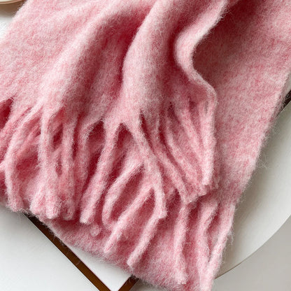 Korean Version Stylish Solid Scarf Women Men Autumn Winter Wool Blend Soft Pulled Mufller Female Male Versatile Pink Shawl Girl