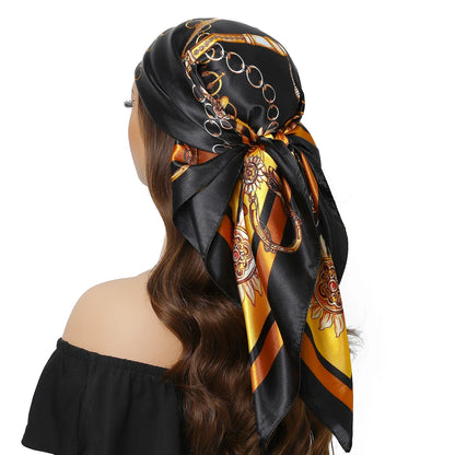 Head Scarf Women Luxury Brand Square 90*90cm Silk Foulard Satin Bandana Cheveux Soft Neckerchief Hijab Hair Scarves For Ladies - AMULET RING STORE