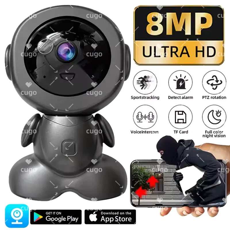 8MP Wifi Security Camera Indoor HD Baby Monitor Smart Home Surveillance Robot PTZ Camera Auto Tracking Night Vision Pet Monitor - AMULET RING STORE
