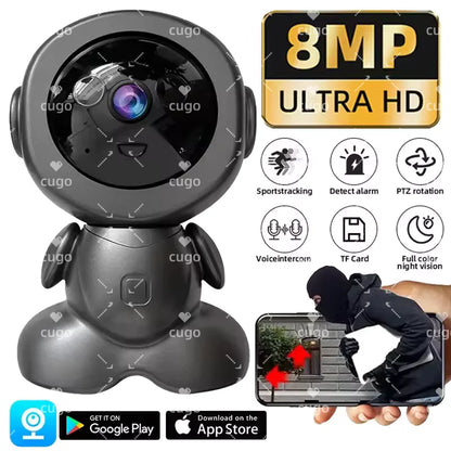 8MP Wifi Security Camera Indoor HD Baby Monitor Smart Home Surveillance Robot PTZ Camera Auto Tracking Night Vision Pet Monitor - AMULET RING STORE