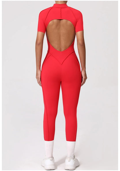Seamless Yoga Jumpsuit Sports Fitness Backless Tight Zipper Long-sleeved One-Piece Workout Clothes Gym Leggings Sportswear