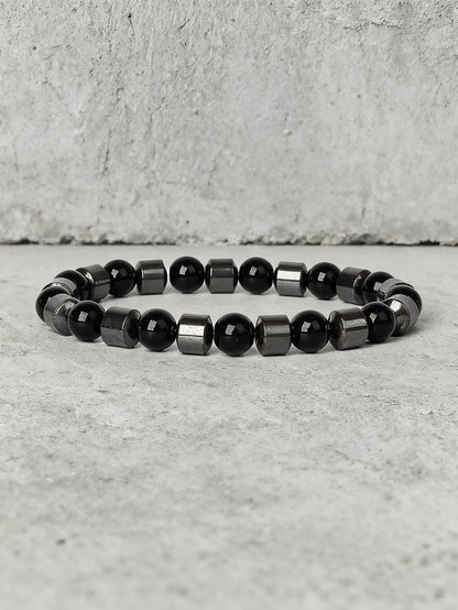 Hematite & Red Tiger's Eye Bracelet Men Natural Stone Cylinder Bead for Energy Protection Reiki Charm Courage Jewelry Women Gift