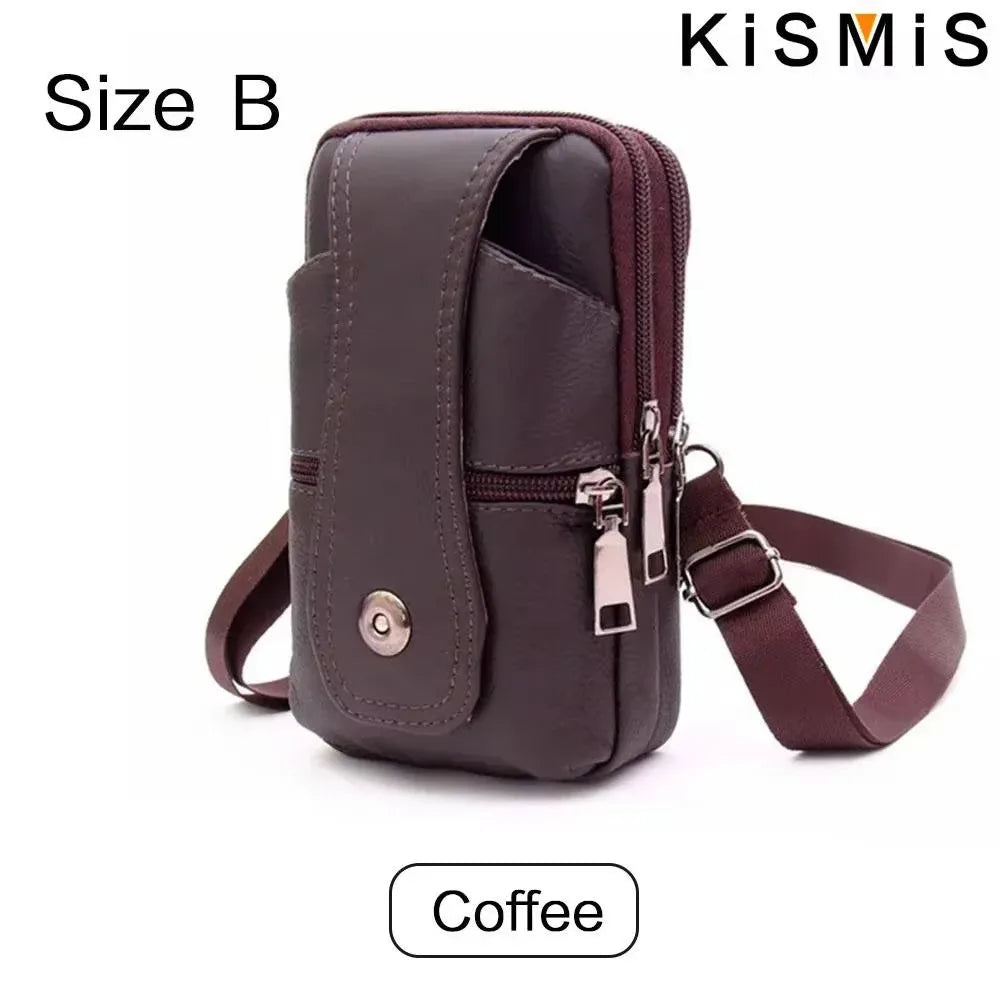 Men Leather Vintage Pack Waist Bag Belt Clip Phone Holster Travel Hiking Cell Mobile Phone Case Cover Belt Pouch Purse Belt - AMULET RING STORE