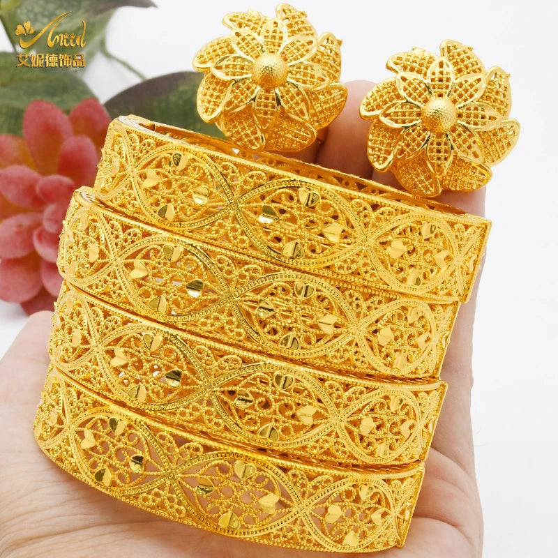 ANIID Women Charm Bracelet Bangle 24K Gold Color Jewelry Dubai Flower Bangle Brand African Designer Ethiopian Hawaiian Jewelry - AMULET RING STORE