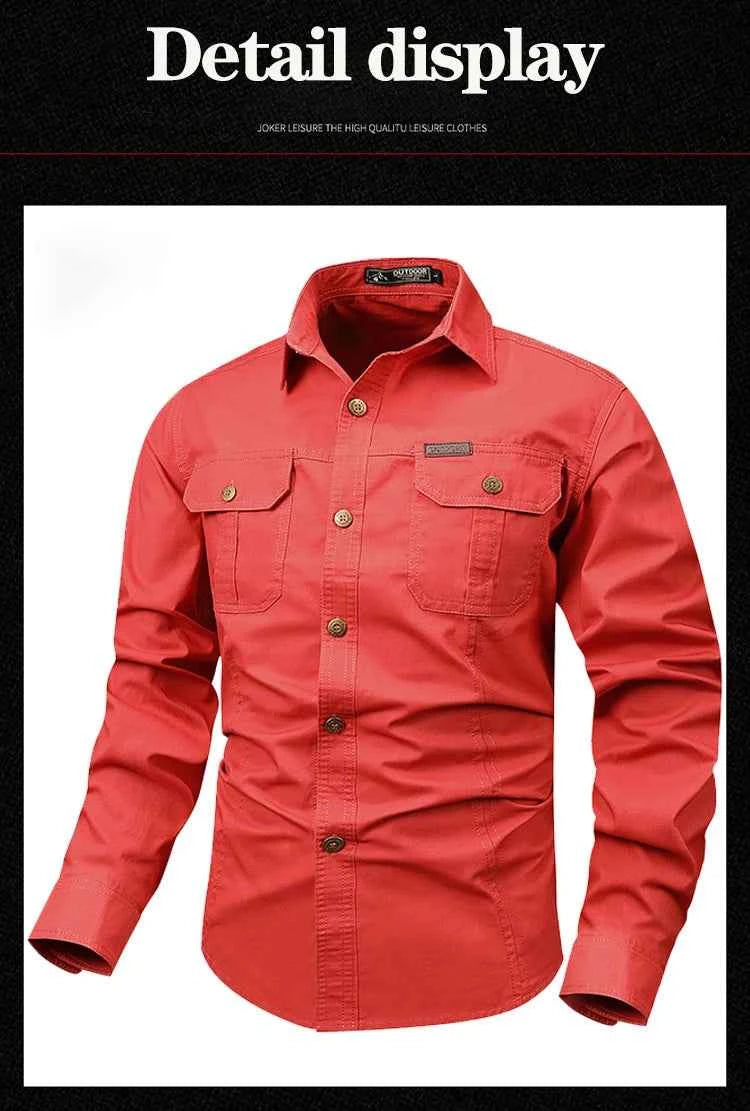Retro Cargo style Men's Long Sleeve Shirt With Pocket Design, Men'sCasual Button Up Shirt For Spring Fall Qutdoo