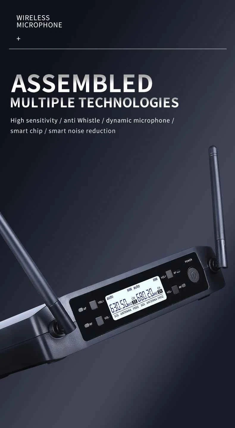 Wireless Microphone Handheld Dual Channels UHF Fixed Frequency Dynamic Mic For Karaoke Wedding Party Band Church Show