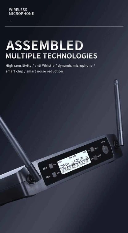 Wireless Microphone Handheld Dual Channels UHF Fixed Frequency Dynamic Mic For Karaoke Wedding Party Band Church Show