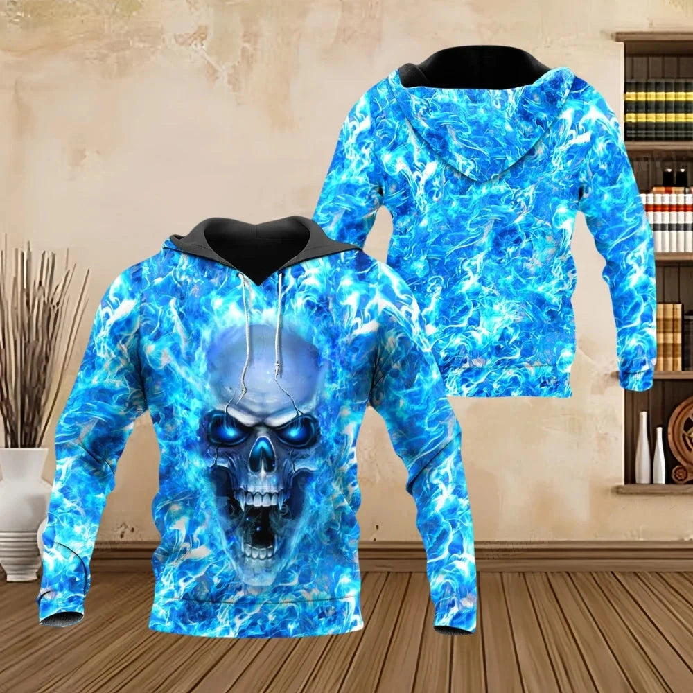 Fashion Men Hoodies Four Seasons Vintage Skull 3D Print Pullover Sweatshirts Men Comforts Kangaroo Pocket Y2k Hoodies Clothing - AMULET RING STORE