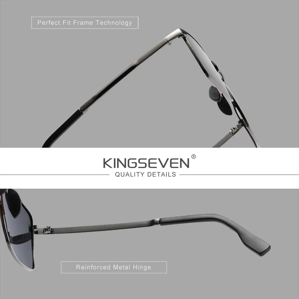 KINGSEVEN Classic Sunglasses Men Rectangle Alloy Frame Glasses Polarized UV400 Casual Trendy Driving Eyewear