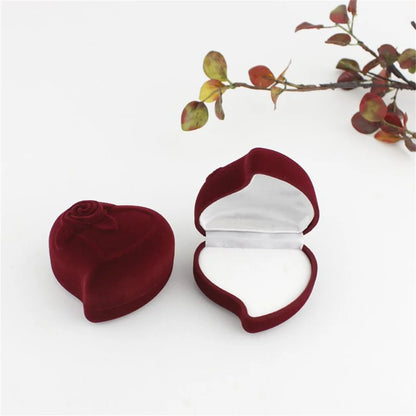 Heart-Shaped Velvet Jewelry Box Rose Flower Valentine'S Day Engagement Proposal Wedding Ring Box Gift Box Jewelry Organizer Case - AMULET RING STORE