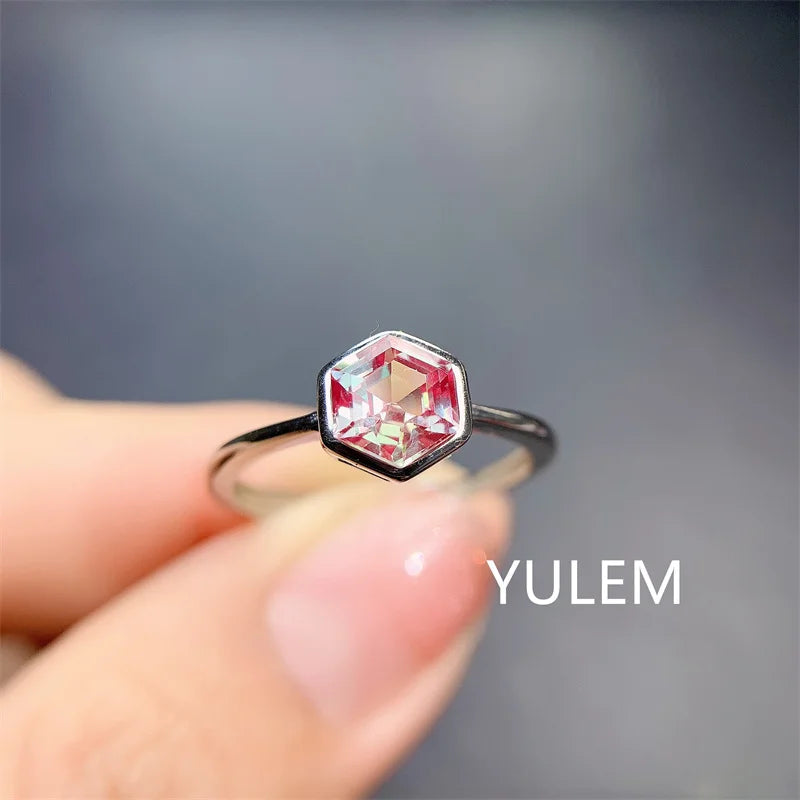 YULEM Hot Selling 6x6mm Hexagon Alexandrite Ring 925 Sterling Silver Adjustble Engagment Rings For Women Anniversary Gift