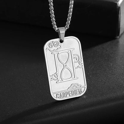 Islamic Allah Engraved Verse Pendant Ayatul Kursi Sutra Stainless Steel Dog Tag Necklace