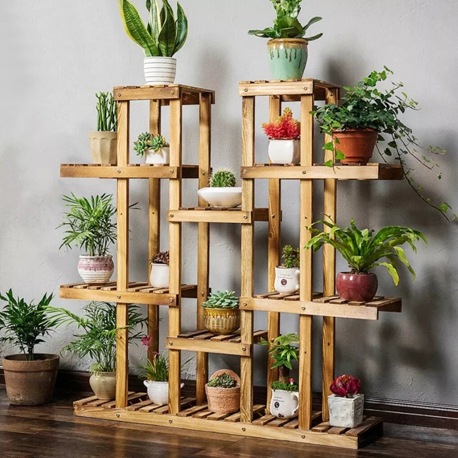 Wooden Plant Shelf Flower Pot Stand Indoor Outdoor Multi-Tier Plant Display Stand