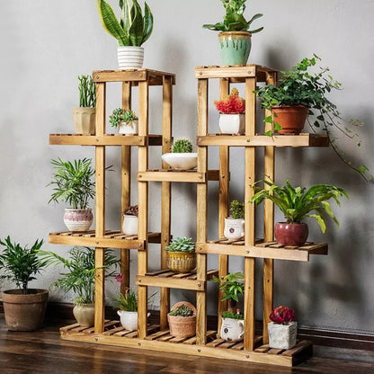 Wooden Plant Shelf Flower Pot Stand Indoor Outdoor Multi-Tier Plant Display Stand
