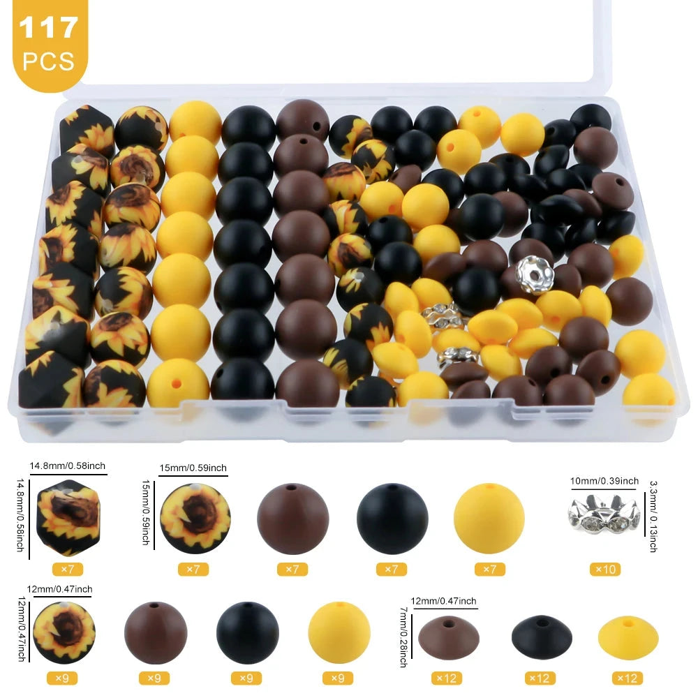 117pcs/Lot Hexagonal Printed/Round/Spacer Bead/Rhinestone Combination Set For Jewelry DIY Bracelet Necklace Earring Accessories - AMULET RING STORE