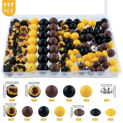 117pcs/Lot Hexagonal Printed/Round/Spacer Bead/Rhinestone Combination Set For Jewelry DIY Bracelet Necklace Earring Accessories - AMULET RING STORE