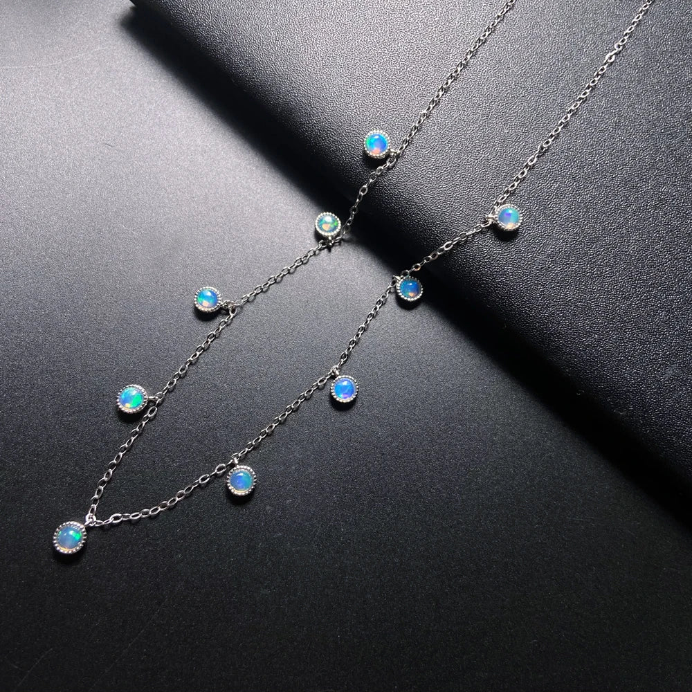 Trendy Natural White Opal Necklace 925 Silver Colorful Gemstone 5mm 9pcs for Women Party October Birthstone Opal Jewelry Gift